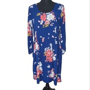 Old Navy Floral Navy Blue 3/4 Sleeve Dress Size Medium